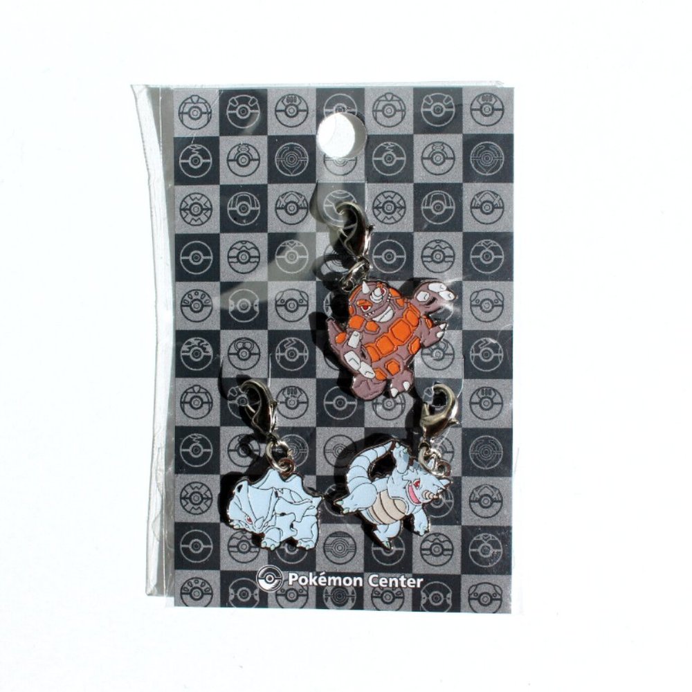 Pokemon Center Original Tokyo 3-Pc Metal Charm Set Rhyhorn Rhydon Rhyperior - Picture 1 of 2